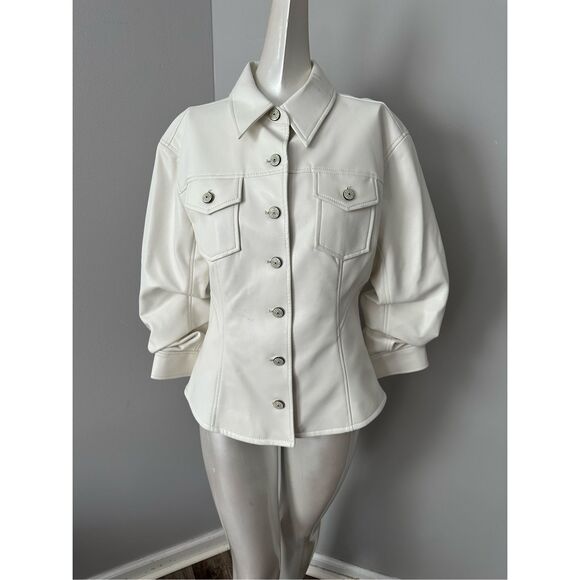 Cinq A Sept Button Front Tailored Fit Vegan Leather Canyon Jacket Ivory Sz 4 $49 - Picture 5 of 15